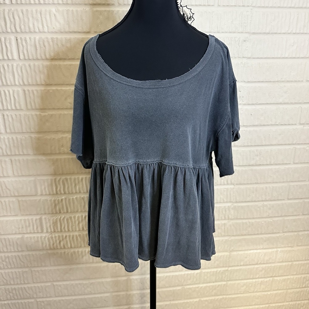 We The Free Washed Slate Peplum Scoop Neck Top